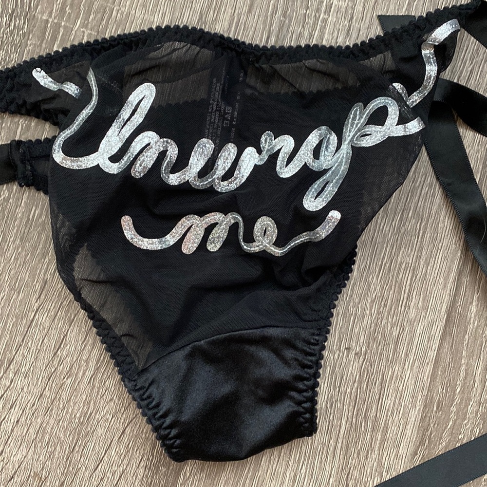 Victoria’s Secret Black Satin Lace Panties S “Unwrap Me”